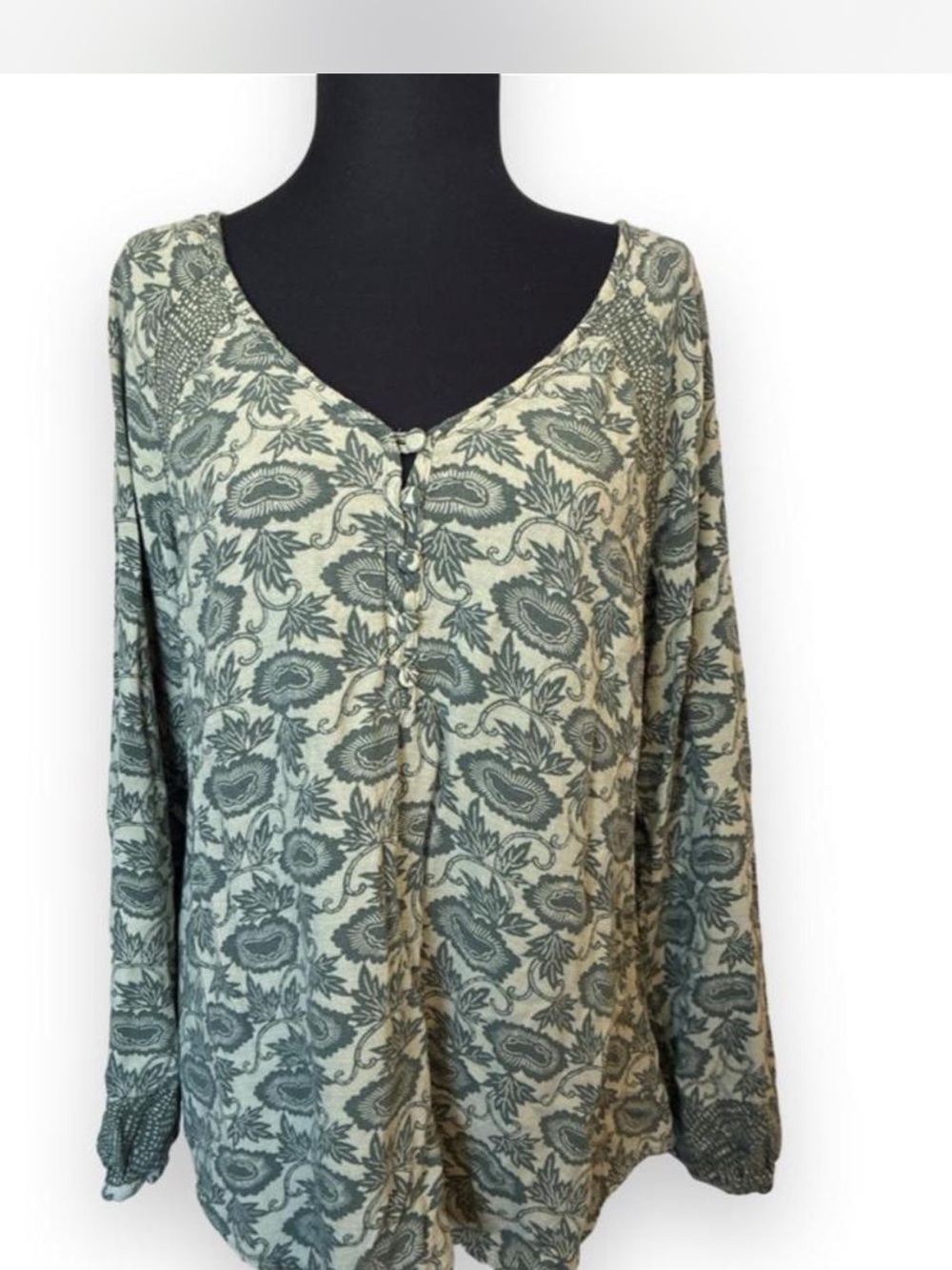 Knox Rose Sage Floral Button-Front Henley
